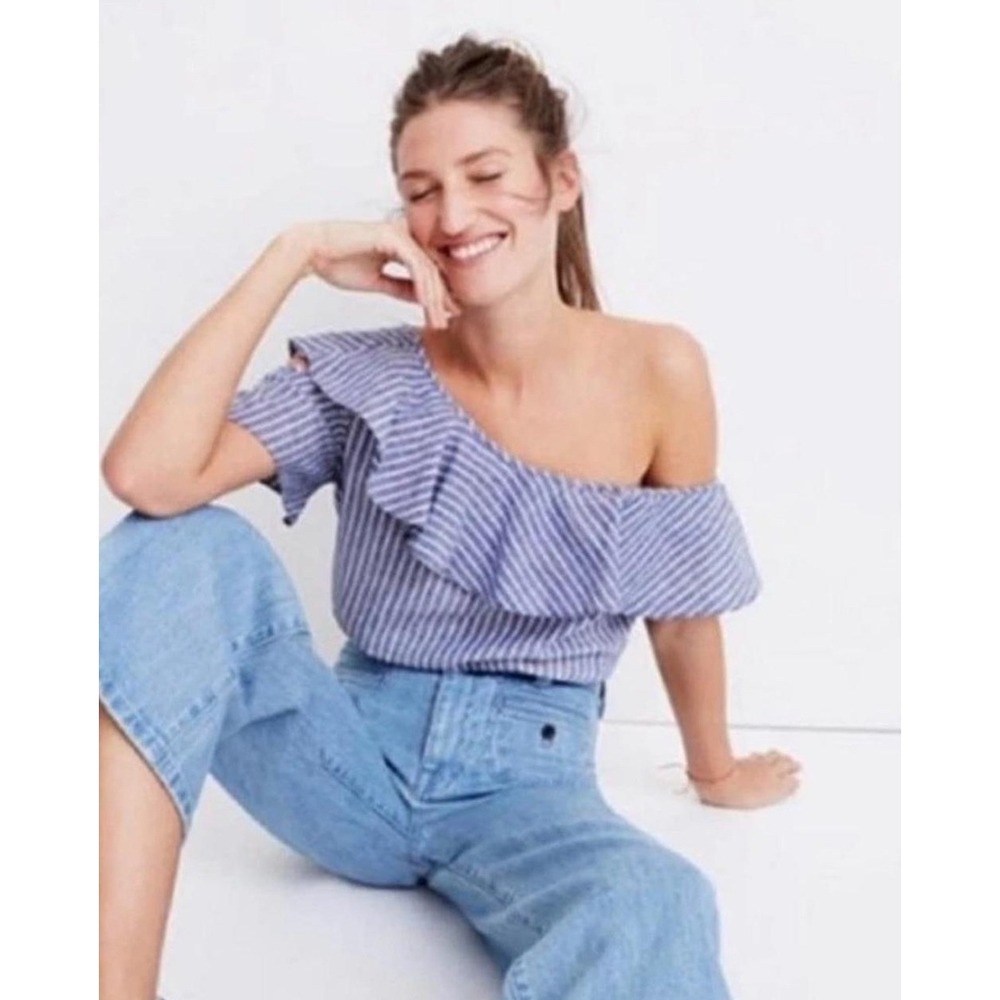 Madewell one shoulder blue ruffle top size 12